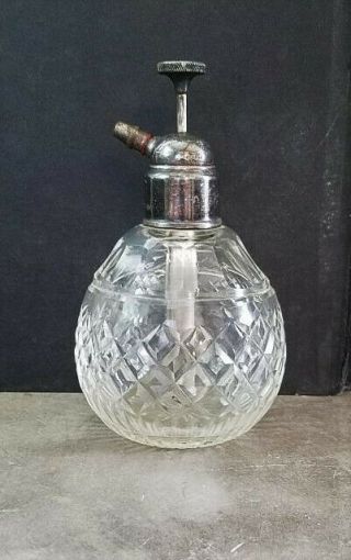 Vintage Perfume Cut Glass Bottle With Pump Sprayer Atomizer