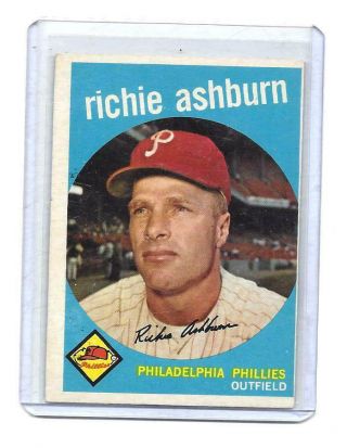 Richie Ashburn 1959 Topps Vintage Baseball Card 300 Books 30.  00
