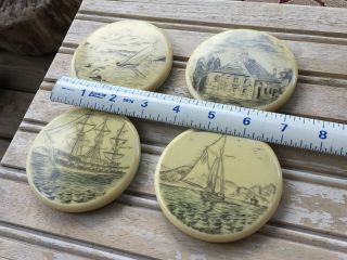 Set of 4 Faux Scrimshaw Nautical Tall Ships Ocean Vintage Drink Glass Coasters 3