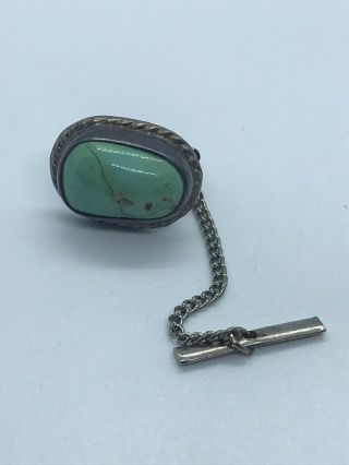 Vintage Sterling Silver Turquoise Tie Tack Pin Southwestern