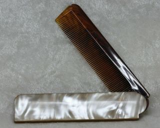 Vintage Cream Pearly Mother Of Pearl Mop Faux Tortoise Shell Folding Comb O54