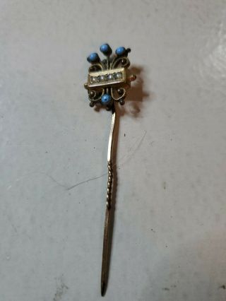 Vintage Hat Pin.  Blue Stones With Pearls