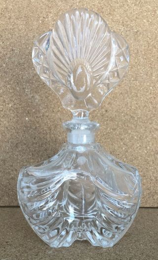 Elegant Art Deco Lead Crystal Perfume Bottle Feathered 7 - 1/2”