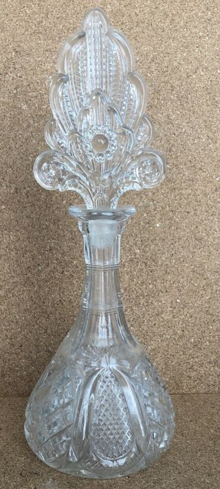 Eapg Blown Clear Glass Tall Vanity Perfume Bottle With Glass Stopper 9 - 3/4”
