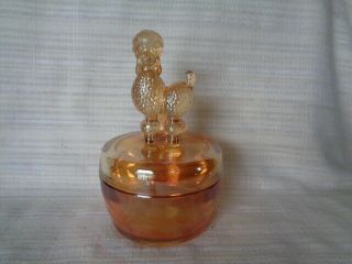 Vintage Poodle Powder Box Jeannette Glass? Marigold Carnival Glass Trinket