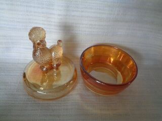 Vintage Poodle Powder Box Jeannette Glass? Marigold Carnival Glass Trinket 2