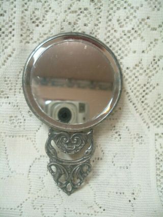 Vintage Hand Mirror,  Beveled Hand Held Mirror Silver Plate