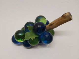 MCM Vintage Green and Blue Acrylic Lucite Grape Cluster on Driftwood Stem 2