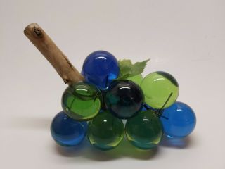 MCM Vintage Green and Blue Acrylic Lucite Grape Cluster on Driftwood Stem 3