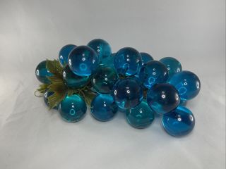 Vtg.  Mcm Mid Century Teal Blue Lucite Acrylic Grapes Cluster Driftwood Huge