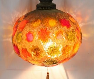 Vtg Chunky Lucite Swag Lamp Light Rock Candy Green Gold Orange Hanging Mcm Round