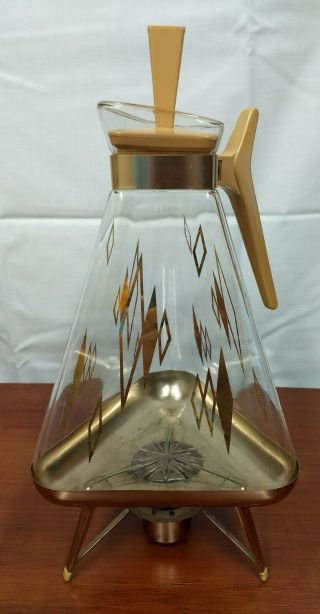 Mcm Mid Century Mod Atomic Gold Diamond Triangular Coffee Pot Burner Lid Carafe