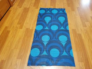Awesome Rare Vintage Mid Century Retro 70s Blue Black Op Art Circles Fabric Wow