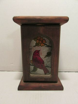 Vintage Stainless Glass Red Bird Wooden Sconce Candle Holder [a - 1]