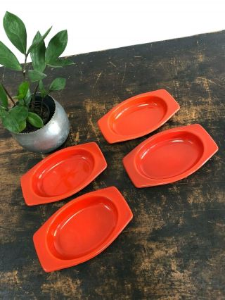 Vintage Dynasty Ware Dish Set Iron Orange Red Enamel Plates Mid - Century Mcm Mod