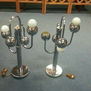 2 Sputnik Chrome Mid Century Modern Atomic Table Lamp Lighting Space 60s