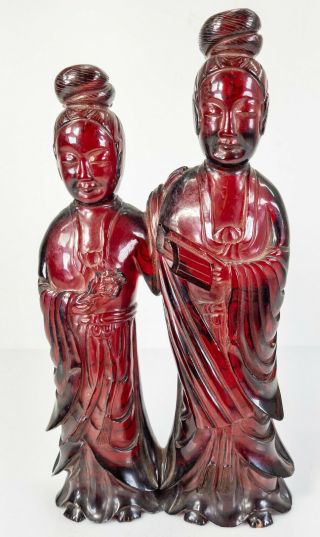 Antique Art Deco Chinese Carved Cherry Amber Bakelite Faturan Guanyin 1419.  3g