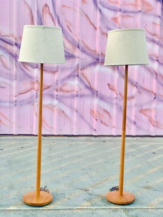 Pair Danish Mid Century Modern George Kovacs Teak Floor Lamps