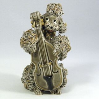 1950s Spaghetti Poodle Gilt Porcelain Figurine Cello Brown Gold Japan Dog Vtg