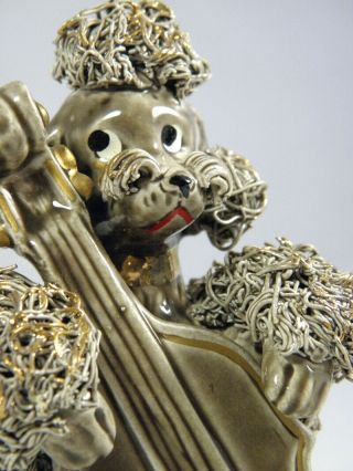 1950s Spaghetti Poodle Gilt Porcelain Figurine Cello Brown Gold Japan Dog VTG 2