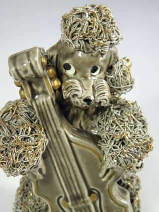 1950s Spaghetti Poodle Gilt Porcelain Figurine Cello Brown Gold Japan Dog VTG 3