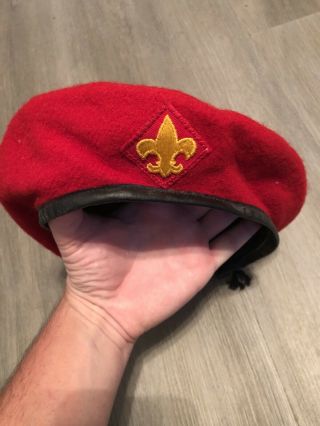Vtg Official Bsa Boy Scouts Of America Red Beret Hat Size Medium 6 7/8 - 7 Hat