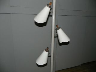 Mid - Century Tension Pole Lamp 3 - Light Metal Cone Fixtures