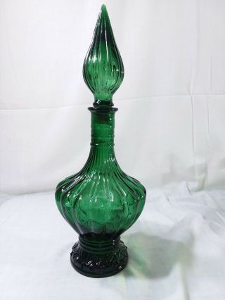 Vintage Green Glass I Dream Of Genie Bottle Decanter Mcm Italian? 14 - 1/2 " Leaf