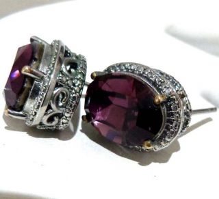 Vintage Art Deco Style Amethyst Paste Foiled Foil Back Glass Pair Earrings,