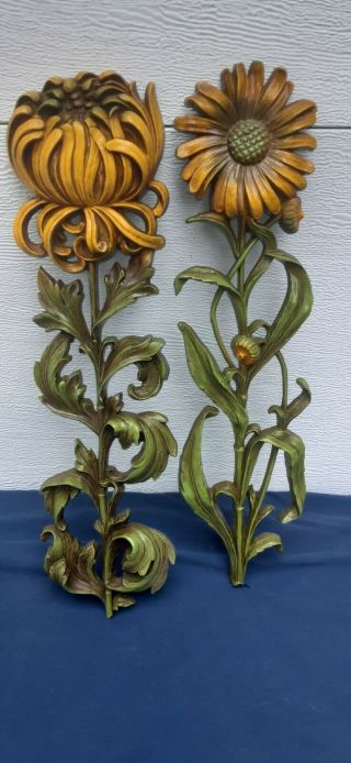 Mid Century Modern Sunflowers Wall Plaque Decorations Floral Yellow Flowers