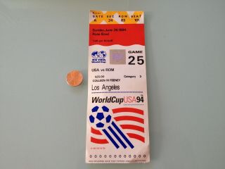 1994 Vintage World Cup Soccer Usa Vs.  Romania Ticket Stub Rose Bowl Rare Game 25