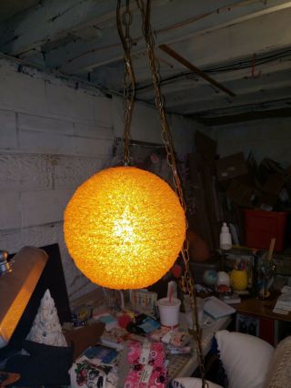 Vintage Orange Mid Century Modern 13” Spaghetti Lucite Hanging Swag Lamp