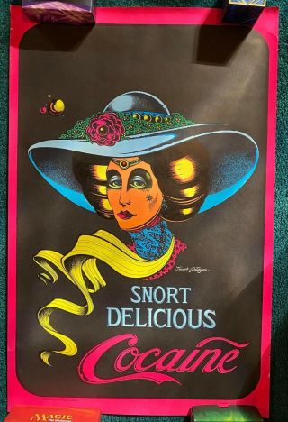 Vintage 1972 Snort Delicious Cocaine Black Light Poster - Joe Petagno