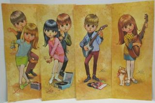 Set Of 4 Vintage Lee Big Eye Prints Boys & Girls Mod Go - Go