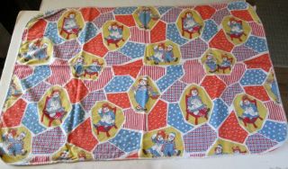 Vintage Raggedy Ann & Andy Baby Doll Blanket Retro Bedding 26x38in.  Toy 70s