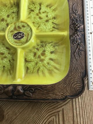 Vintage MCM Treasure Craft CALIFORNIA POTTERY Large Divided TRAY Yellow And DRIP 2