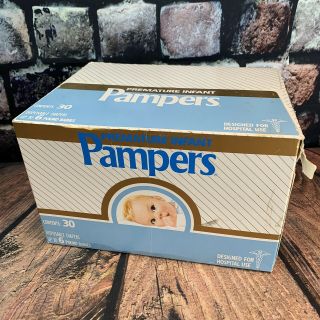 Vtg 1981 Pampers Diapers 30 Count Preemie Hospital Use Full Open Box