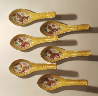 Set 6 Soup Spoon Vintage Hand Painted China Porcelain