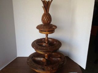 Real Wood Carved 2 Tier Plate Snack Hors D 