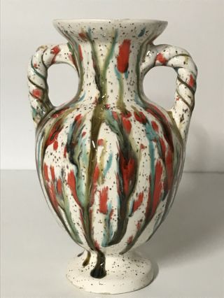 Vtg Mod Splatter Drip Vase Urn 60s 70s Retro Mcm Red Orange Green Teal Handmade