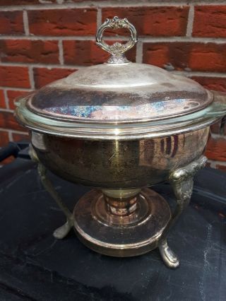 Vintage Anchor Hocking Fire King Silver Plate Food Warmer Casserole