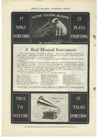 1903 Victor Talking Machine Nipper Dog&nabisco Sugar Wafer Lady Vtg Art Print Ad