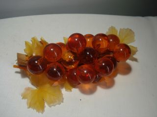 Vintage.  Cluster Of Orange W/ Leaves.  Large Acrylic Grapes.  On A Branch