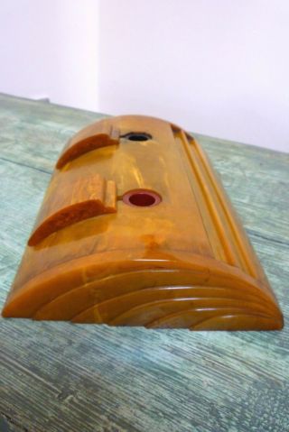 Art Deco Carvacraft Butterscotch Amber Bakelite Inkstand Double Desk Top Inkwell