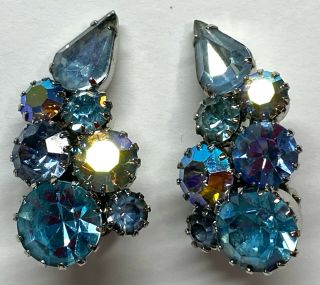 D&e Juliana Vintage Blue Rhinestone Clip - On Earrings 9/290