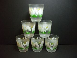 Vtg H J Stotter Mcm Daisy Pattern Frosted Acrylic Juice Glass Tumbler Cups
