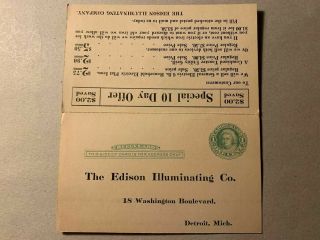 Edison Illuminating Co.  Detroit Mi 1915 Vintage Advertising Postcard