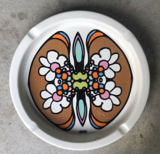 Peter Max Iroquois Psychedelic Pop Art Large 10 " Cigar Ashtray Butterfly Daisies