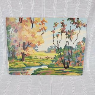 Vintage Fall Paint By Number Painting Wall Art Barn River Changing Leaves 12x16