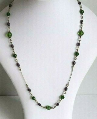 Vintage Czech Glass Art Deco Style Purple/Green Beaded Glass Necklace 2
